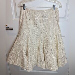 Dana Buchman Cream Eyelet‎ Embroidered Fit & Flare Skirt Size 4 Cotton Lined